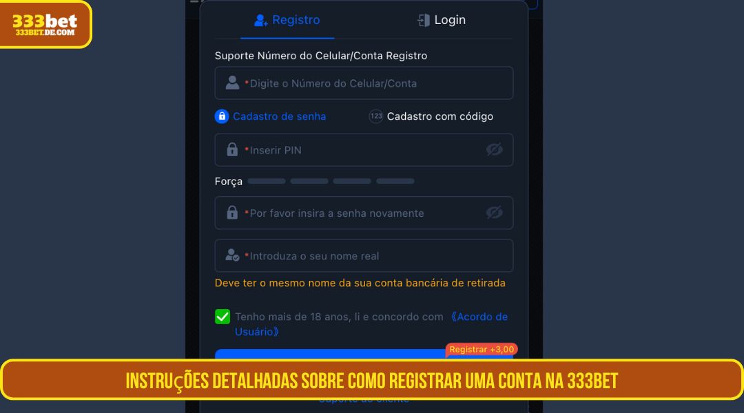 Instruções detalhadas sobre como registrar uma conta 333BET