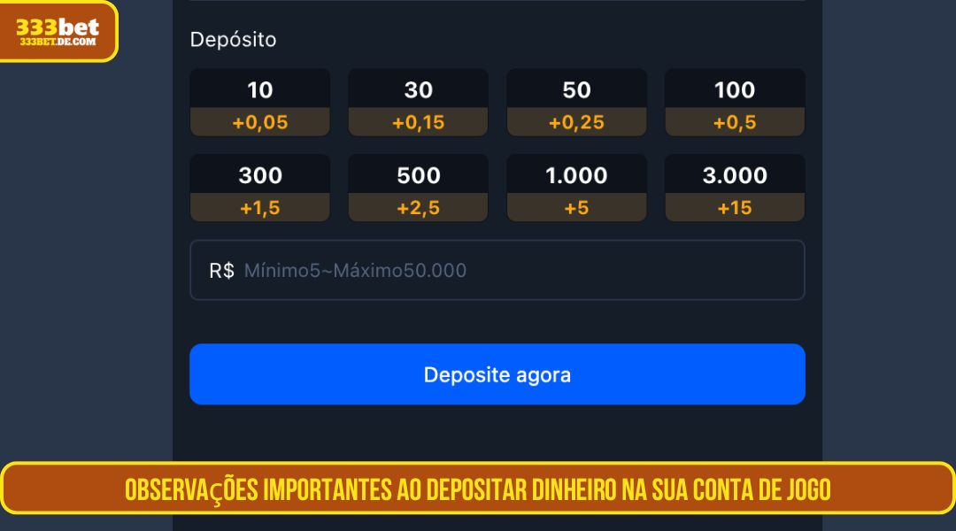 Notas importantes ao depositar dinheiro em sua conta de jogo